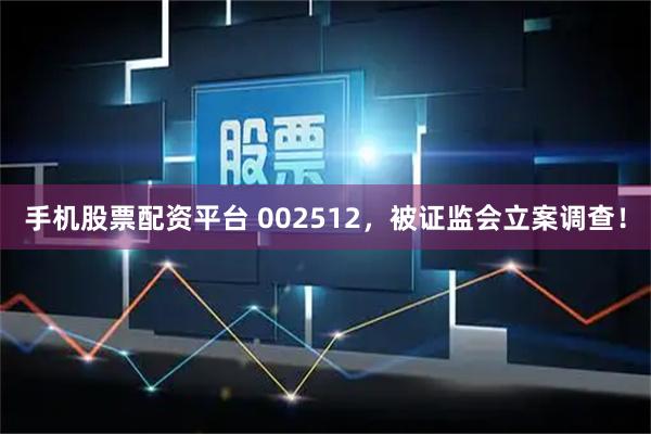 手机股票配资平台 002512，被证监会立案调查！